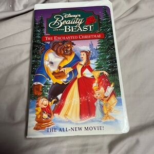 Disney's Beauty and the Beast Enchanted Christmas VHS with Blue and White Cover